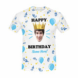 Custom Face&Name Happy Birthday Crown Tee Put Your Photo on Shirt Unique Design Men's All Over Print T-shirt