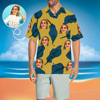 Custom Face Leaves Men's All Over Print Hawaiian Shirt