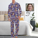 Custom Face Pajamas Christmas Tree&Elk Purple Sleepwear Personalized Men's Long Pajama Set