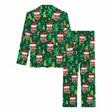 Custom Face Pajamas Christmas Tree Green Sleepwear Personalized Women's Long Pajama Set