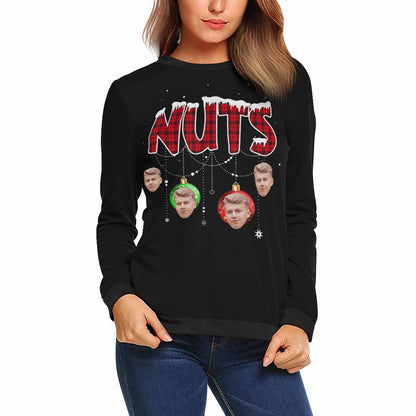 Custom Face Nuts Women's All Over Print Crewneck Sweatshirt, Personalized Sweater With Photo