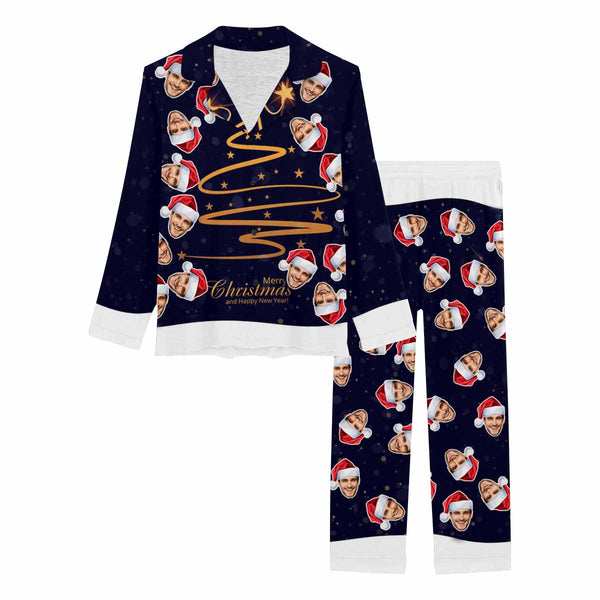 Custom Face Christmas Light Stars Women's Long Pajama Set