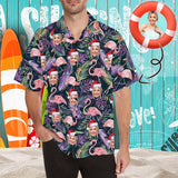 Custom Face Christmas Flamingo Men's All Over Print Hawaiian Shirt, Personalized Aloha Shirt With Photo Summer Beach Party As Gift for Vacation