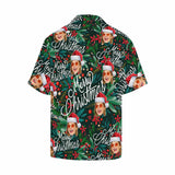 Custom Face Small Red Flowers Christmas Men's All Over Print Hawaiian Shirt