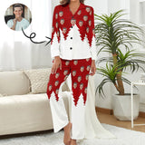 Custom Face Pajamas White Tree Red Sleepwear Personalized Women's Long Pajama Set