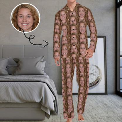 Persoanlized Sleepwear Custom Girlfriend's Face Men's Long Pajama Set