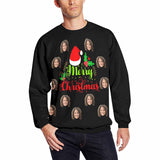 Personalized Merry Christmas&Flowers Sweater With Face, Custom Photo Men's All Over Print Crewneck Sweatshirt