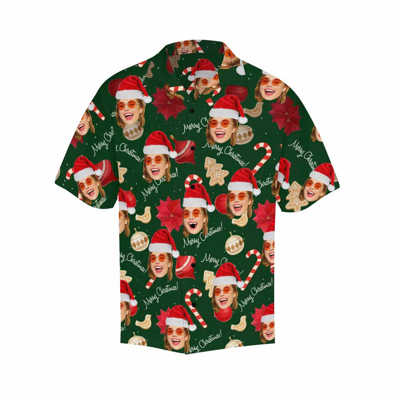 Custom Face Candy Cane Christmas Men's All Over Print Hawaiian Shirt