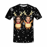 Custom Face Christmas Deer Tee Put Your Photo on Shirt Unique Design Men's All Over Print T-shirt