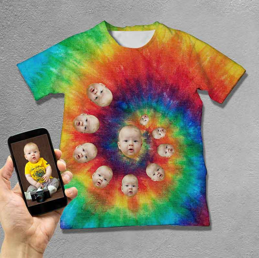 Custom Face Color Tie Dye Tee Put Your Photo on Shirt Unique Design Men's All Over Print T-shirt