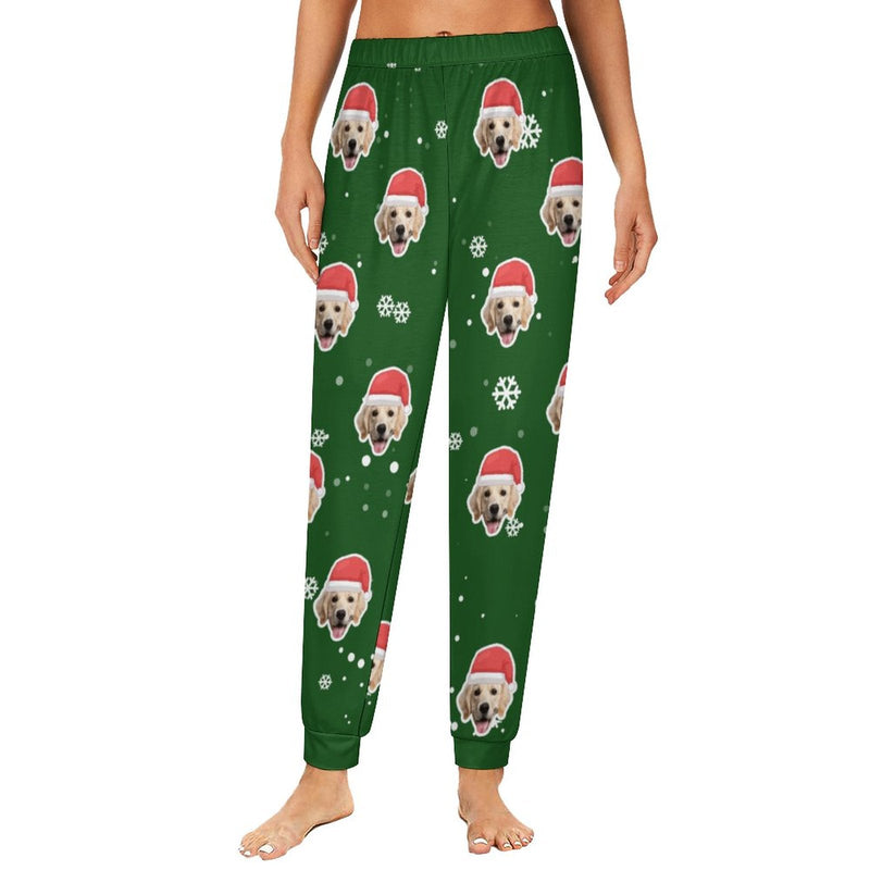 Custom Face Snowflake Christmas Hat Pajama Pants Personalized Long Sleep Pants  Slumber Party