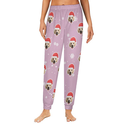 Custom Face Snowflake Christmas Hat Pajama Pants Personalized Long Sleep Pants  Slumber Party