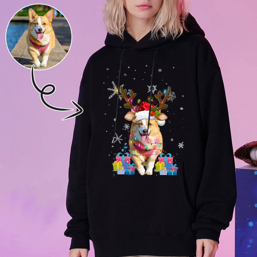 Printing Deer Horn on Pet Hoodie with Face, Custom Women's All Over Print Hoodie Surprise Gifts for Mon Wife Girlfriend