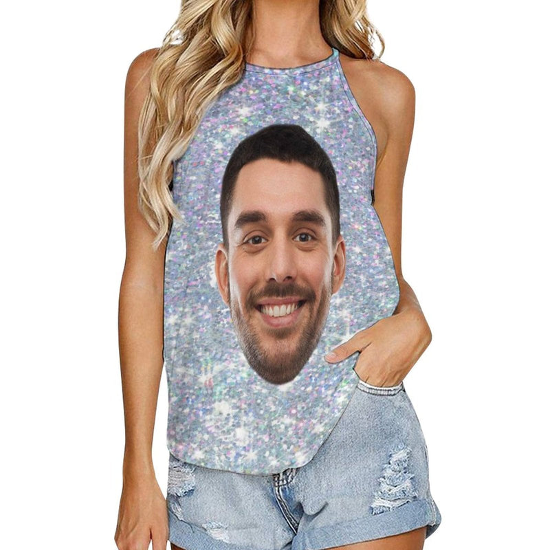 Put Face on Tank Tops Galaxy Summer Print Halterneck Strapless Vest Shirt Women's Boyfriend Face Loose Top