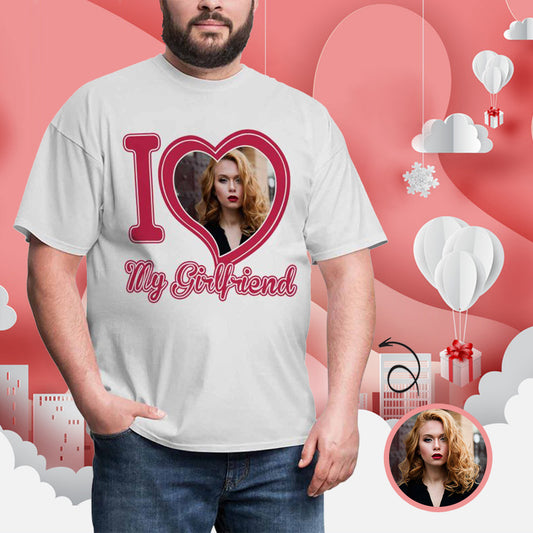 Custom Photo I Love My Girlfriend Cute Tee Put Your Photo on Shirt Unique Design Men's All Over Print T-shirt