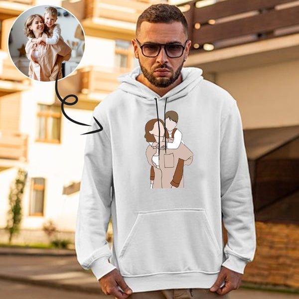 Custom Portrait Outline Shirt, Line Art Photo Shirt For Male, Custom Men's All Over Print Hoodie, Photo Outline Outfit For Father And Daughter White