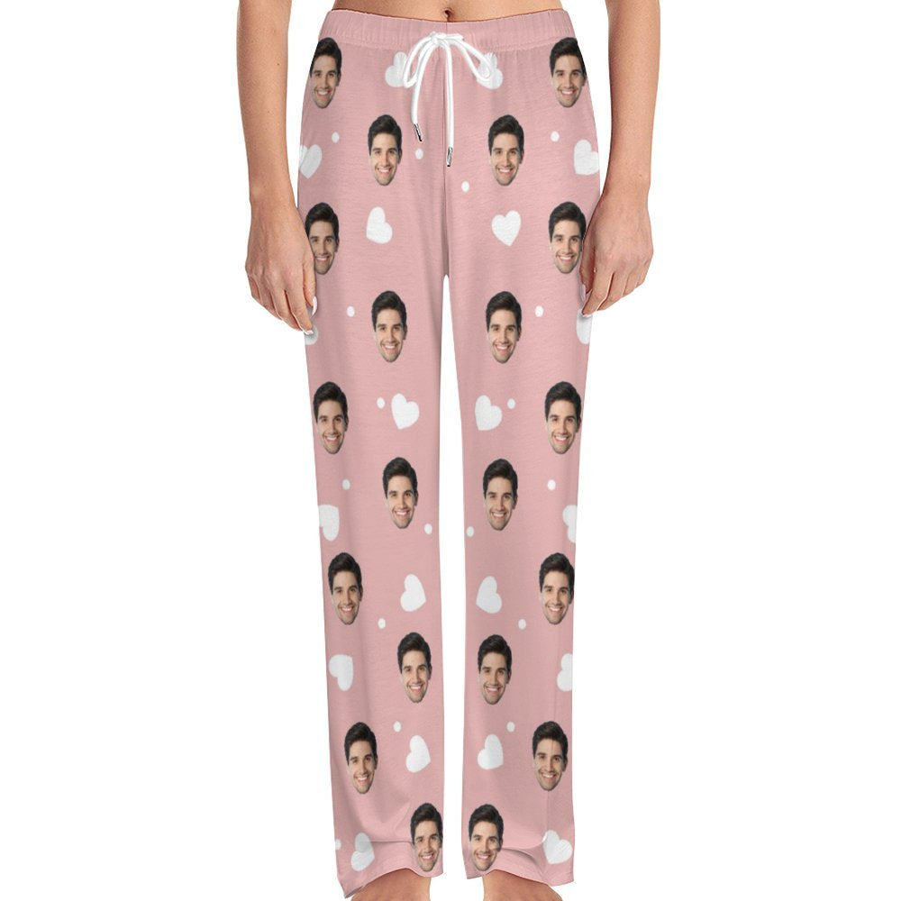 Personalized Long Pajama Pants Lacing Custom Face Love Heart Multicolor Sleepwear Slumber Party