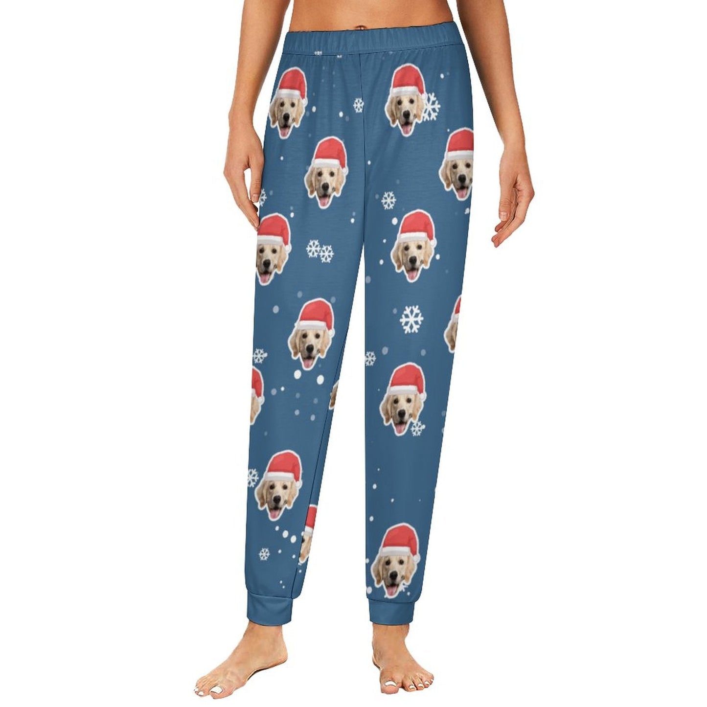 Custom Face Snowflake Christmas Hat Pajama Pants Personalized Long Sleep Pants  Slumber Party