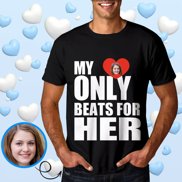 Custom Face My Heart Only Beats For Her Tee Put Your Photo on Shirt Unique Design Men's All Over Print T-shirt