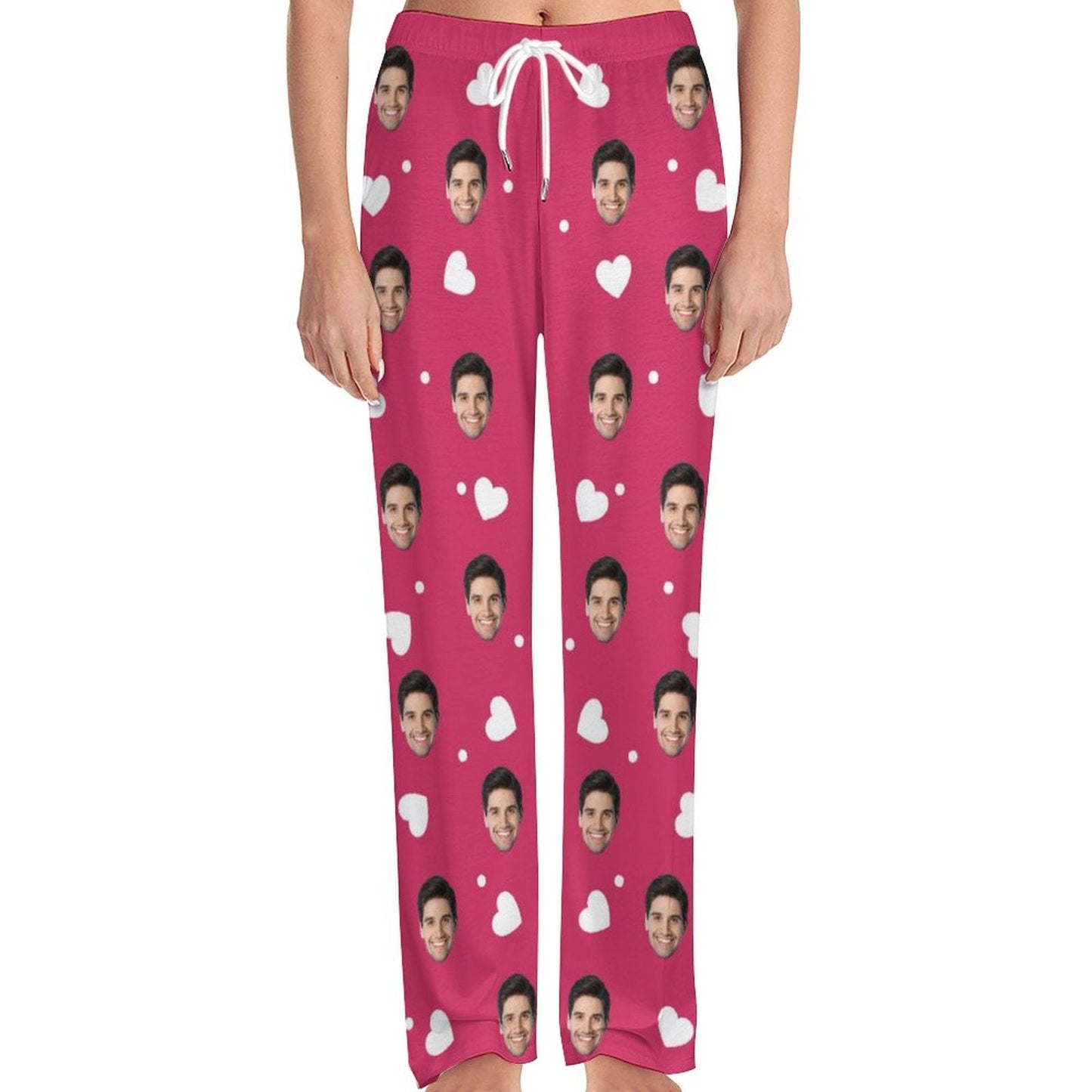 Personalized Long Pajama Pants Lacing Custom Face Love Heart Multicolor Sleepwear Slumber Party