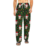 Personalized Long Pajama Pants Unisex Lacing Custom Face Christmas Hat Green and Black Sleepwear Slumber Party