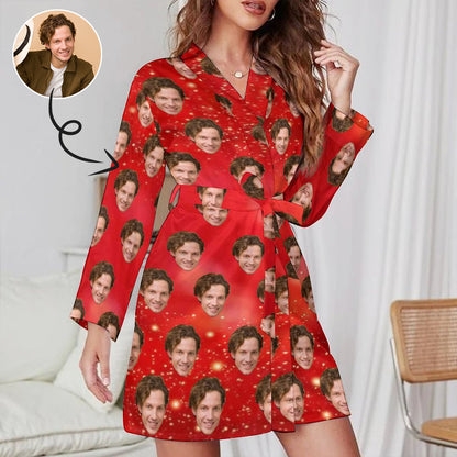 Custom Face Lover Glitter Women's Nightwear Personalized Photo Pajamas Kimono Robe