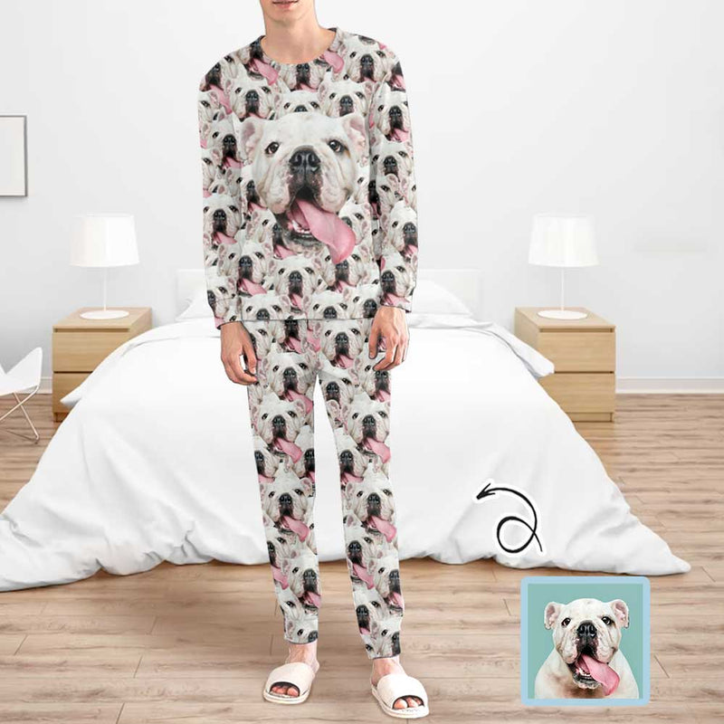 Custom Pets Seamless Face Men's Long Sleeve Crewneck Pajamas Set Personalized Sleepwear Sets
