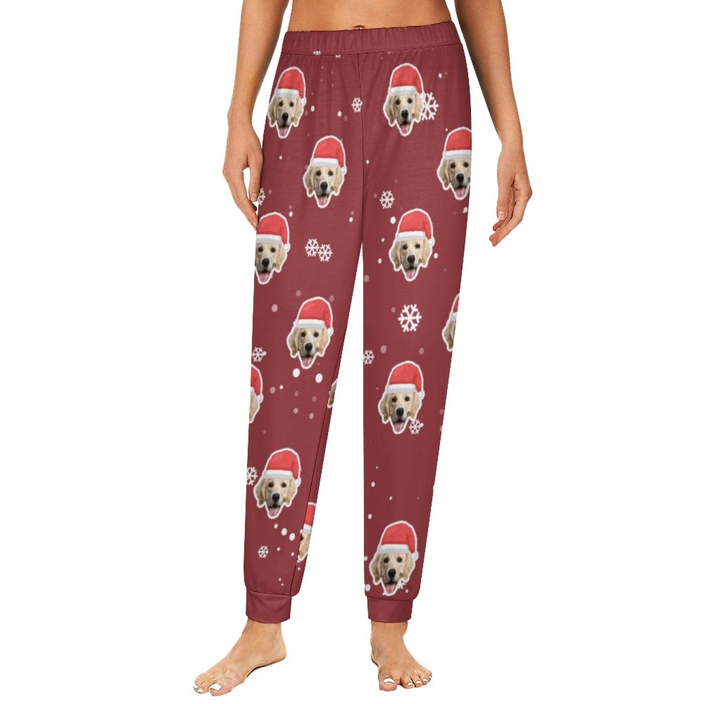 Custom Face Snowflake Christmas Hat Pajama Pants Personalized Long Sleep Pants  Slumber Party