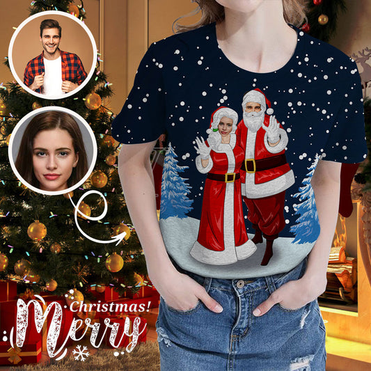 Custom Face Christmas Snow Women's All Over Print T-shirt