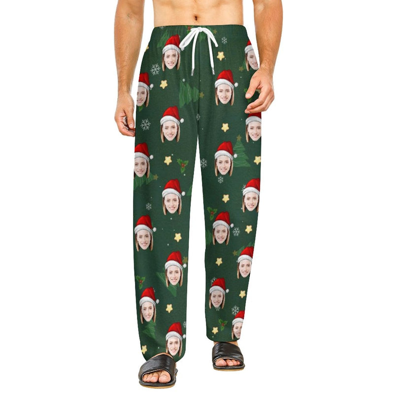 Personalized Long Pajama Pants Unisex Lacing Custom Face Christmas Tree Sleepwear Slumber Party