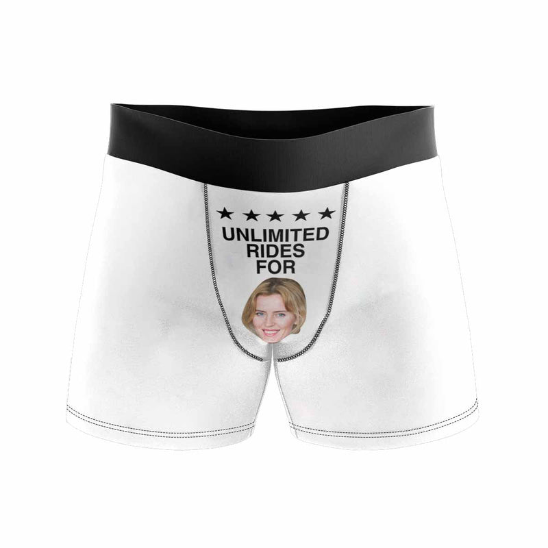 Custom Face Boxers Underwear Personalized Unlimited Rides White