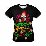 Custom Face Merry Christmas&Wreath Tee Put Your Photo on Shirt Unique Design Women's All Over Print T-shirt