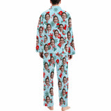 Custom Face Pajamas Red&Green Bell&Gift Sleepwear Personalized Men's Long Pajama Set