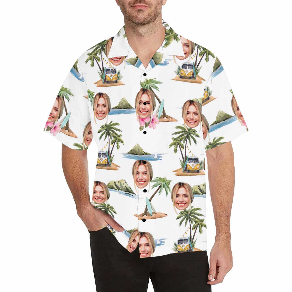 Custom Face Beach Men's All Over Print Hawaiian Shirt，Personalized Aloha Shirt With Photo Summer Beach Party As Gift for Vacation