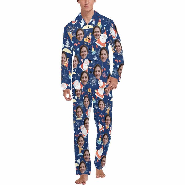 Custom Face Pajamas Santa Claus Colorful Sleepwear Personalized Men's Long Pajama Set