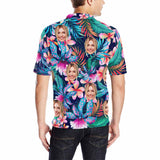 Custom Face Colorful Flowers Polo Shirt, Personlized Shirt For Men, Photo Men's All Over Print Polo Shirt
