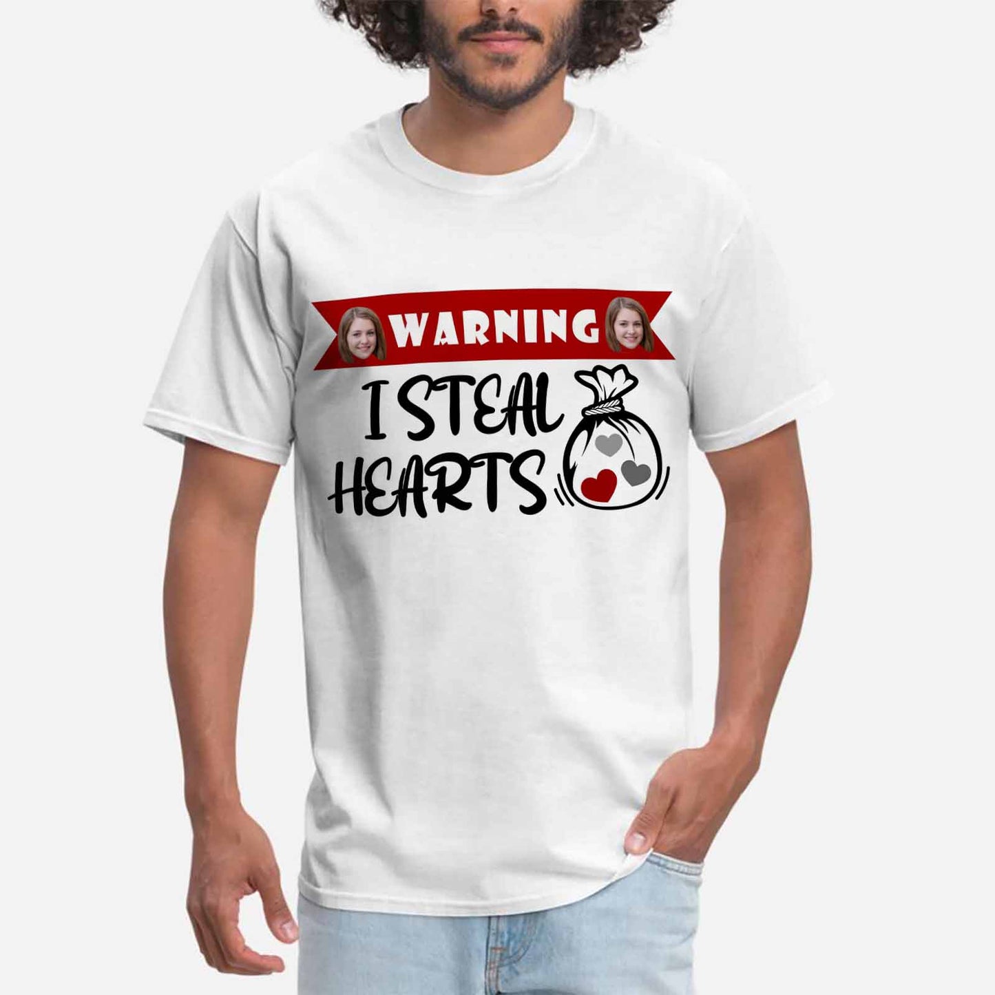 Custom Face Warning I Steal Hearts Tee Put Your Photo on Shirt Unique Design Men's All Over Print T-shirt