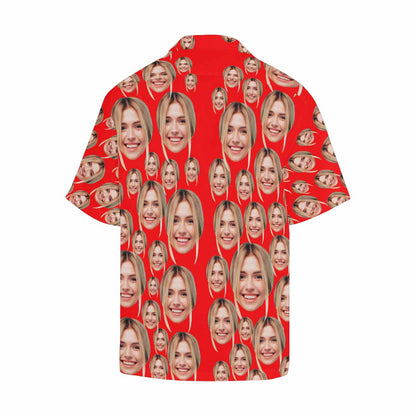 Custom Face Red Men's All Over Print Hawaiian Shirt, Personalized Aloha Shirt With Photo Summer Beach Party As Gift for Vacation