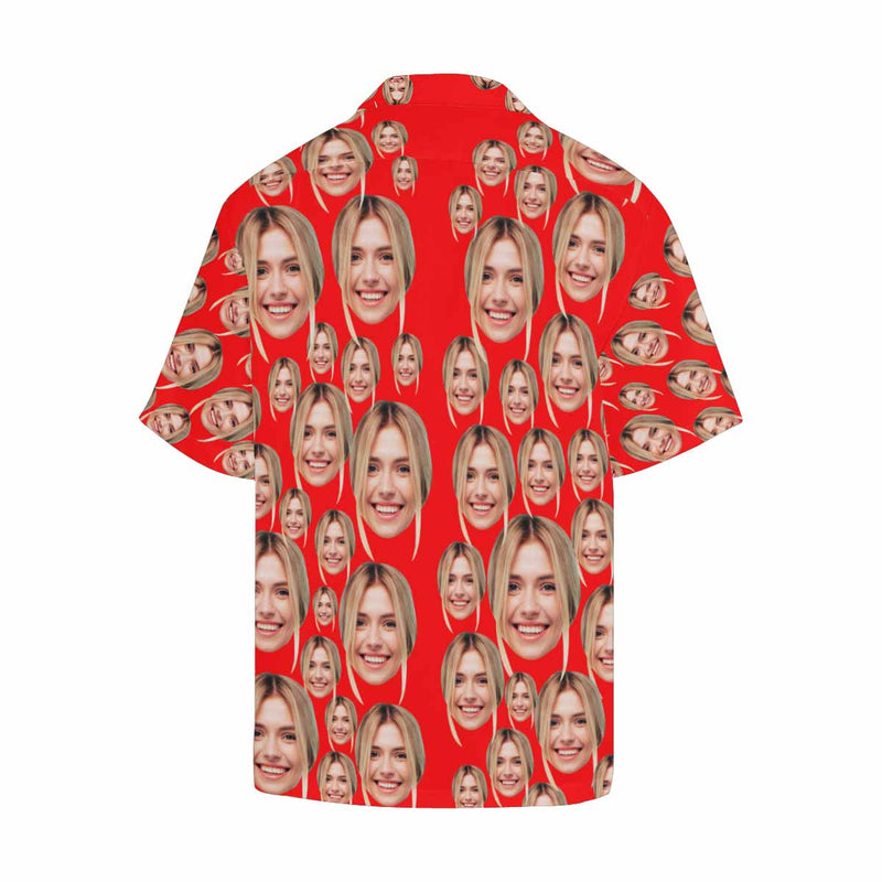 Custom Face Red Men's All Over Print Hawaiian Shirt, Personalized Aloha Shirt With Photo Summer Beach Party As Gift for Vacation