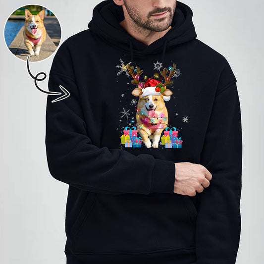 Printing Deer Horn Hoodie with Face, Custom Men's All Over Print Hoodie Surprise Gifts for Dad Husband Boyfriend