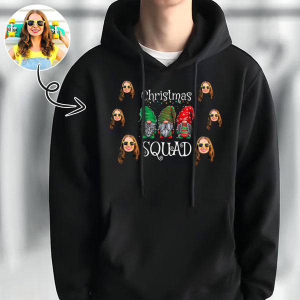 Printing Christmas Squad Santa Claus Hoodie with Face, Custom Men's All Over Print Hoodie Surprise Gifts for Dad Husband Boyfriend