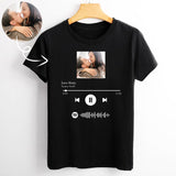 Custom Photo Love Story Black Scannable Spotify Code T-shirt Personalized Women's All Over Print T-shirt