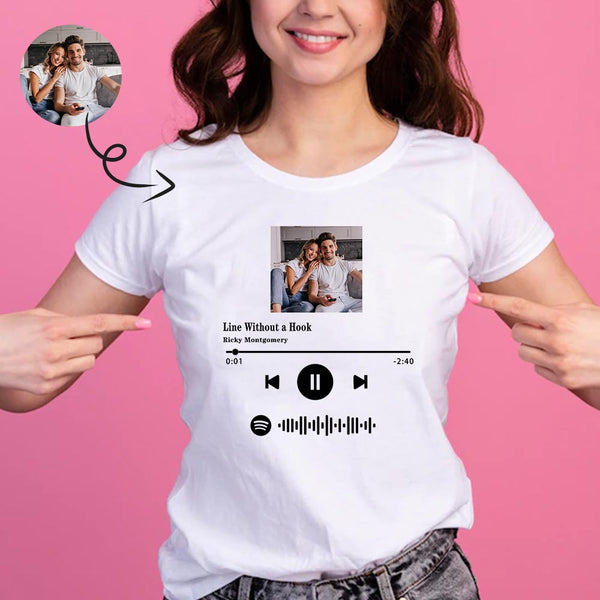 Custom Photo Line Without A Hook White Scannable Spotify Code T-shirt Personalized Women's All Over Print T-shirt