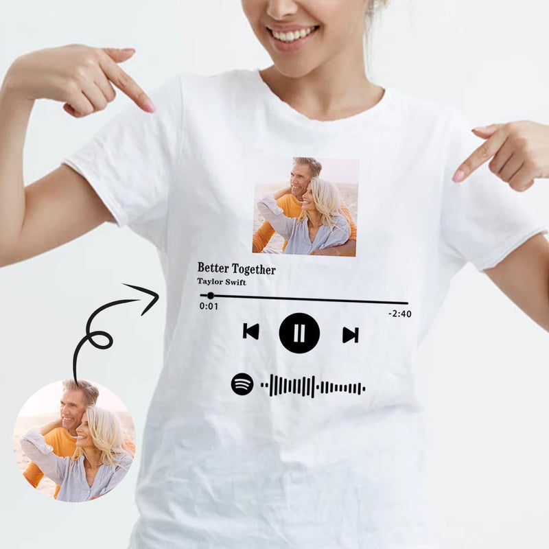Custom Photo Better Together White Scannable Spotify Code T-shirt Personalized Women's All Over Print T-shirt