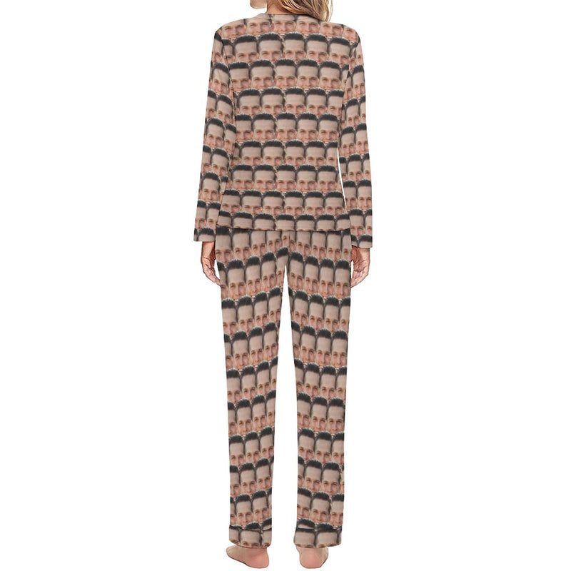Custom Face Pajamas Boyfriend Seamless Sleepwear Personalized Women's Crewneck Long Pajamas Set