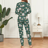 Custom Face Pajamas Pet Green Sleepwear Personalized Women's Crewneck Long Pajamas Set