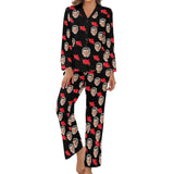 Custom Face Pajamas Boyfriend Heart Black Sleepwear Personalized Women's Long Pajama Set