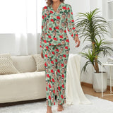 Custom Face Pajamas Leaves&Heart Green Sleepwear Personalized Women's Long Pajama Set