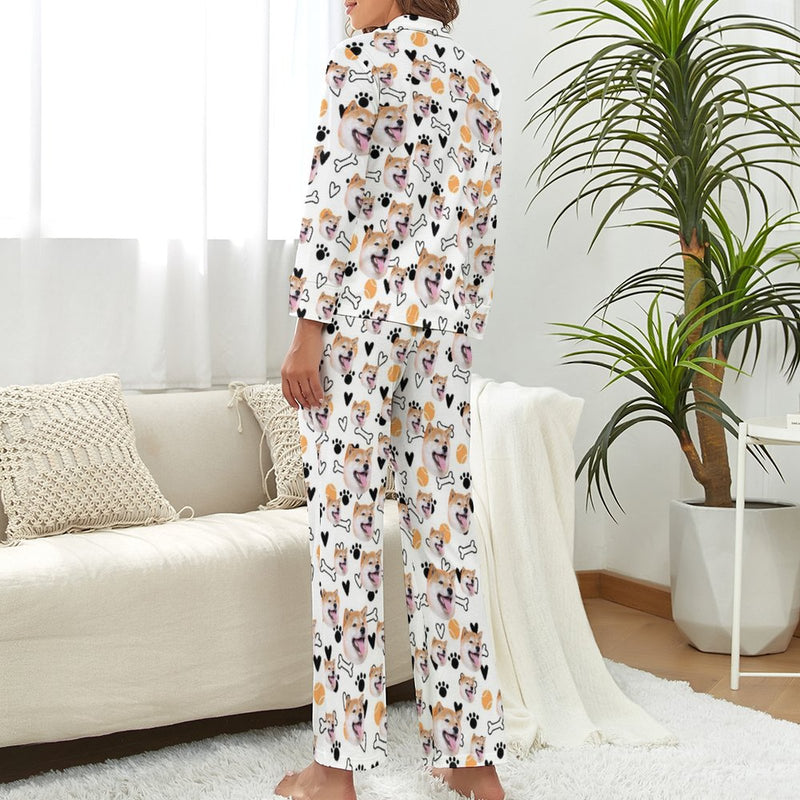 Custom Face Pajamas Pet&Bones Sleepwear Personalized Women's Long Pajama Set