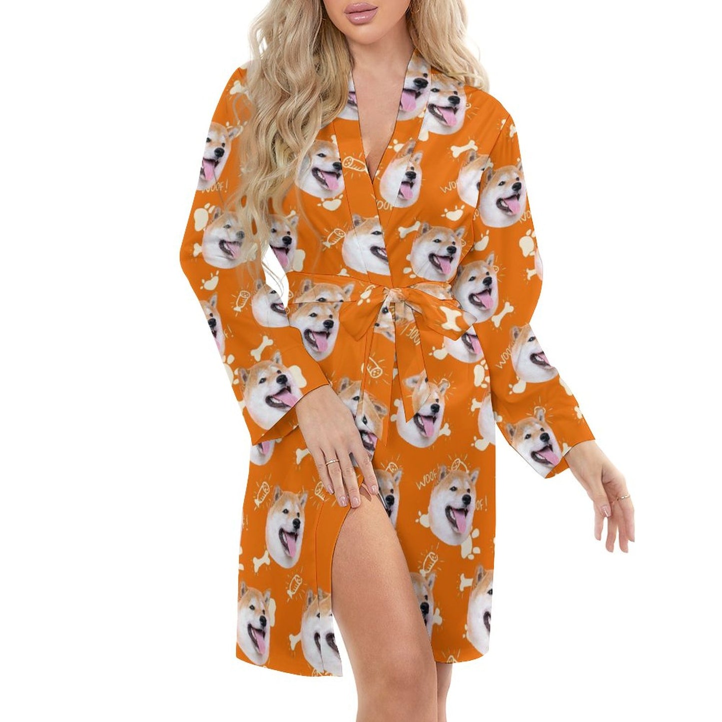 Custom Face Cute Pet Yellow Women's Nightwear Personalized Photo Pajamas Kimono Robe